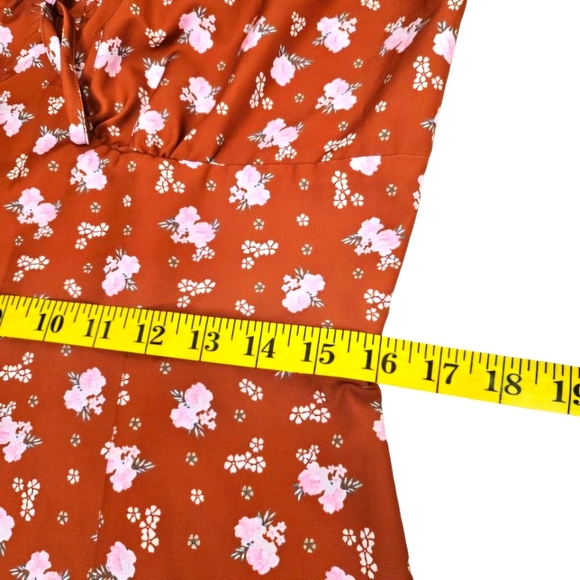 Womens Floral Rust Orange Midi Dress Back Zip Spaghetti Straps Slip Size Large - Picture 7 of 11